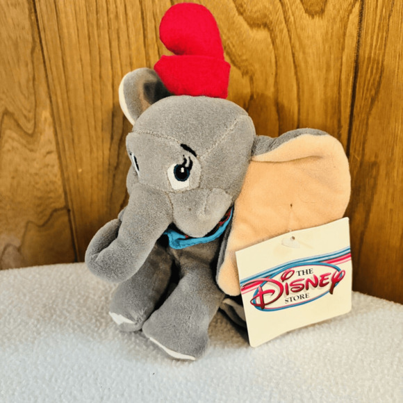 Vintage Disney Store Dumbo Plush Elephant Red Hat Gray Stuffed Animal 10” NWT - Picture 3 of 7